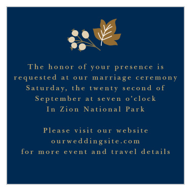 Gorgeous autumn foliage accents your text on the Falling Leaves Foil Ceremony Cards.