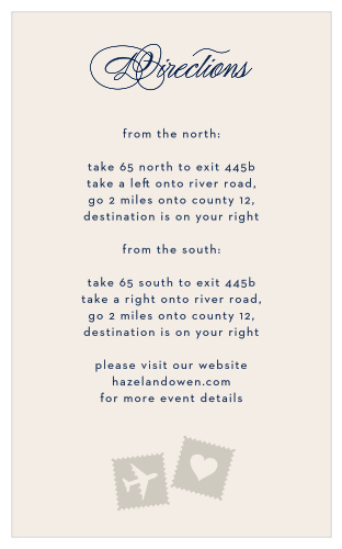 Cute stamp illustrations accent the bottom of the Posh Postmark Direction Cards. 