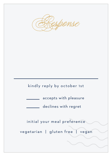 Collect RSVPs for your unforgettable jet-set wedding with the Posh Postmark Foil Response Cards. 