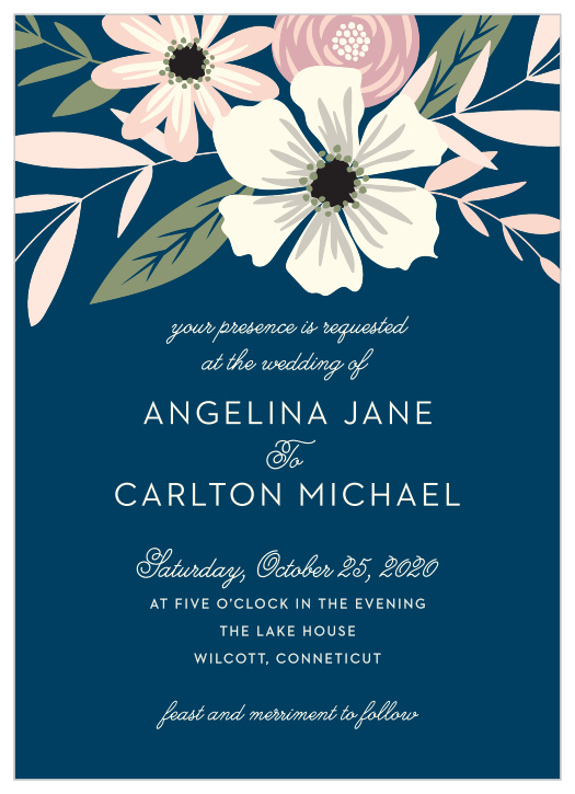 Fetching florals make a delicate crown for the Rustic Blooms Wedding Invitations. 