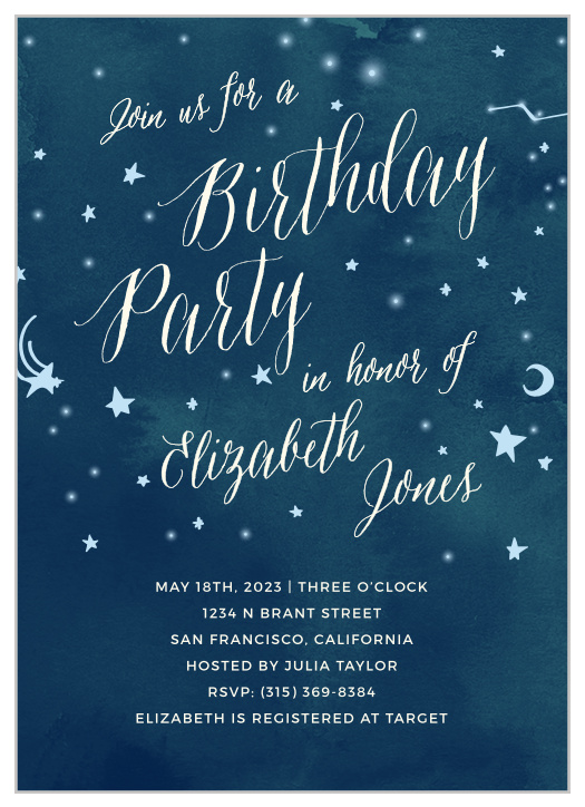 Customize the perfect invites for your starry party theme using the Twinkle Twinkle First Birthday Invitations.