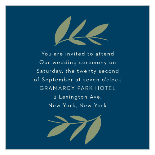 Dainty leaves frame your text on the Rustic Blooms Ceremony Cards from the Love Vs Design Collection at Basic Invite.