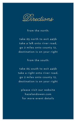 Guide guests to your wedding venue with the simple design of the Rustic Blooms Foil Direction Cards from the Love Vs Design Collection.