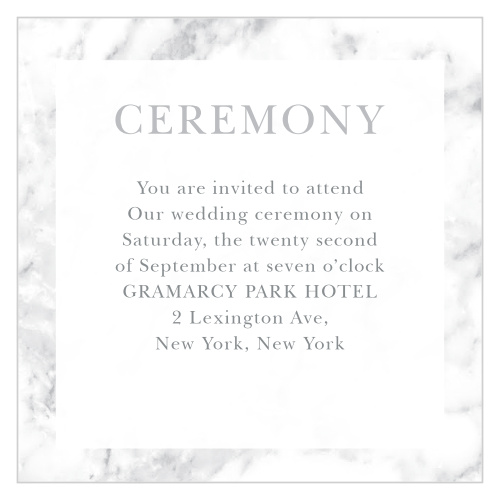 Give guests important wedding day details with the cultivated sophistication of the Cool Marble Ceremony Cards.