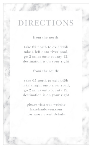 Help guests find your luxurious wedding venue with the cultivated sophistication of the Cool Marble Direction Cards.