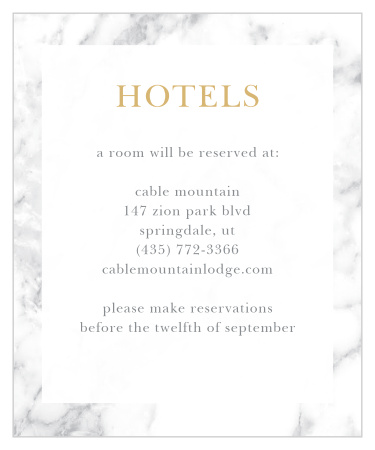 Ensure guests know the best travel reservations to make with the Cool Marble Foil Accommodation Cards.