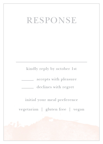 A soft splash of color lines the bottom of the Dip Dye Response Cards from the Love Vs Design Collection at Basic Invite. 
