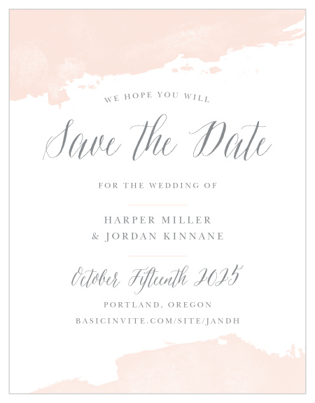 Soft color splashes the top and bottom of the Dip Dye Save-the-Date Cards from the Love Vs Design Collection at Basic Invite. 