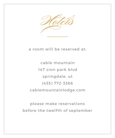 Help guests make travel plans for your wedding with the dignified beauty of the Marbled Paper Foil Accommodation Cards.